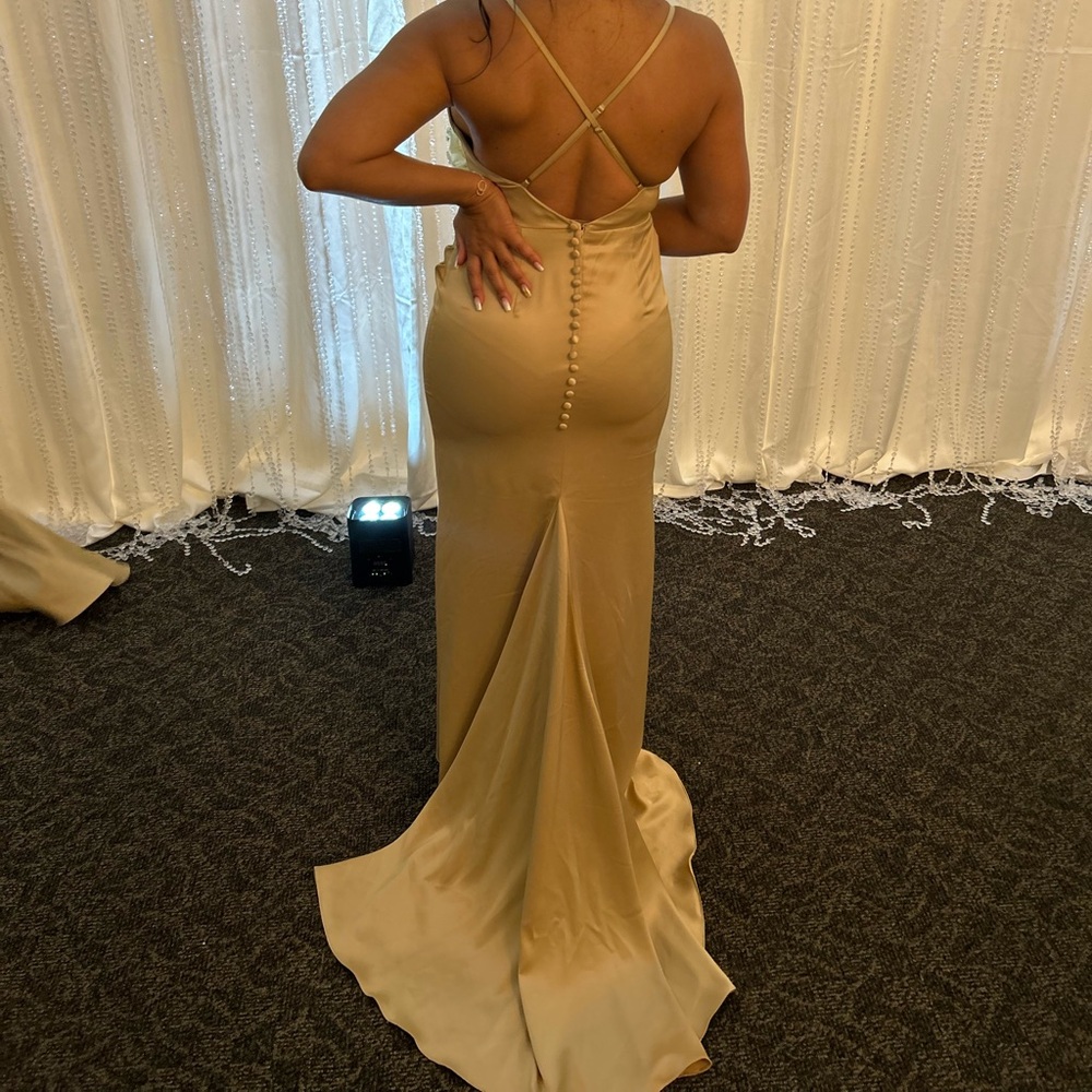 David's Bridal Satin Wrap Dress in Gold